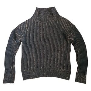 Marie Oliver Black Metallic Gold Ribbed‎ Mock Neck Wool Blend Sweater XS